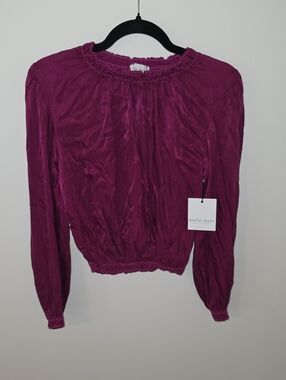Bella Dahl Deep Magenta Smocked Hem Long-Sleeve Top
